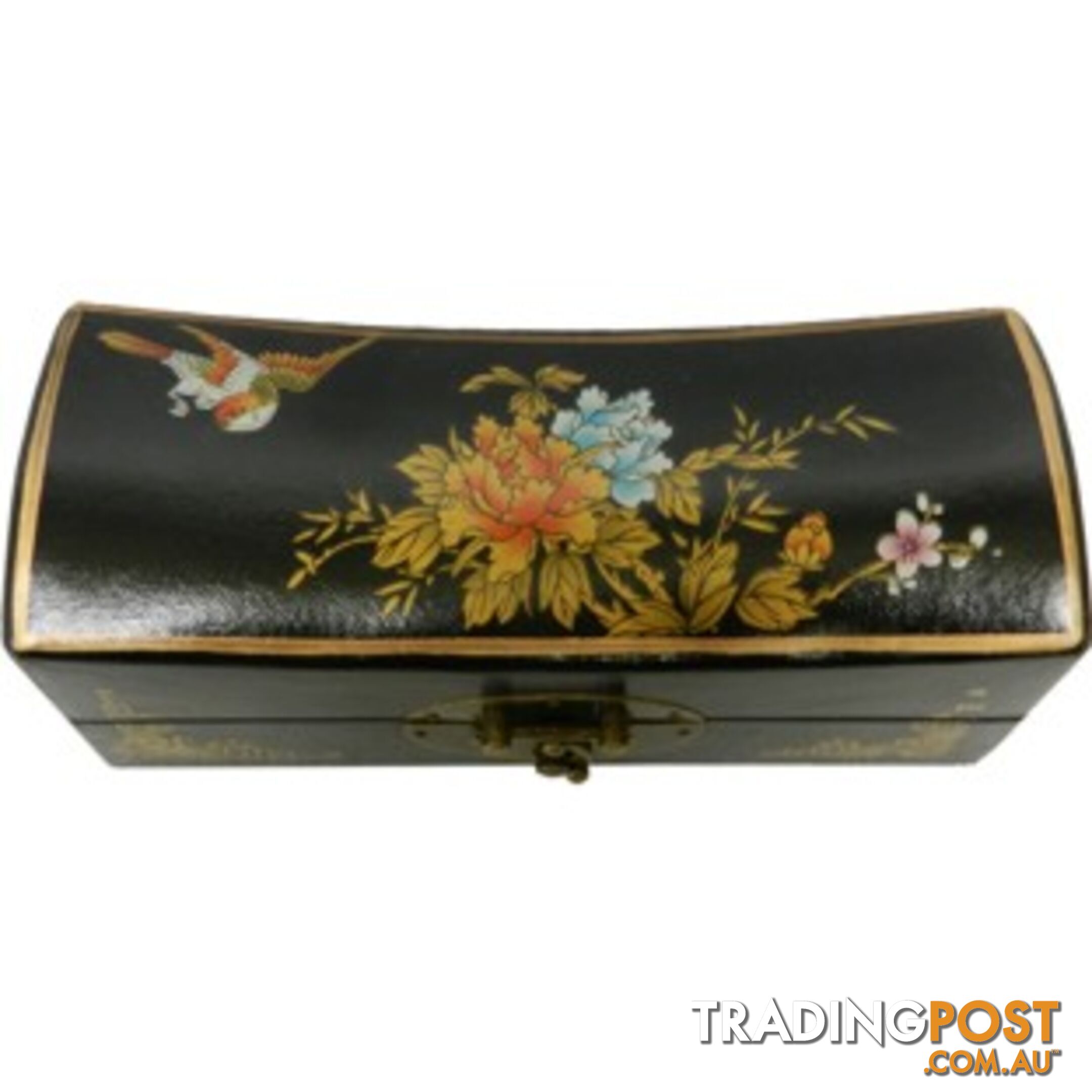 Medium Black Painted Flora Chinese Jewellery Box