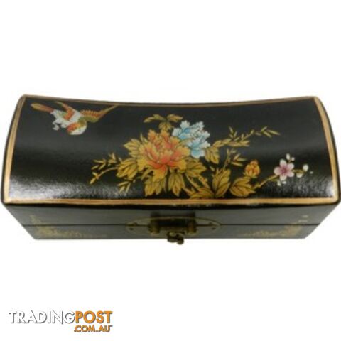 Medium Black Painted Flora Chinese Jewellery Box