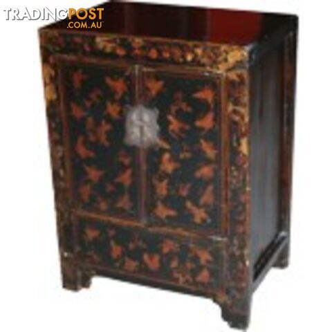 Chinese Antique Bedside Table With Butterflies Paintings