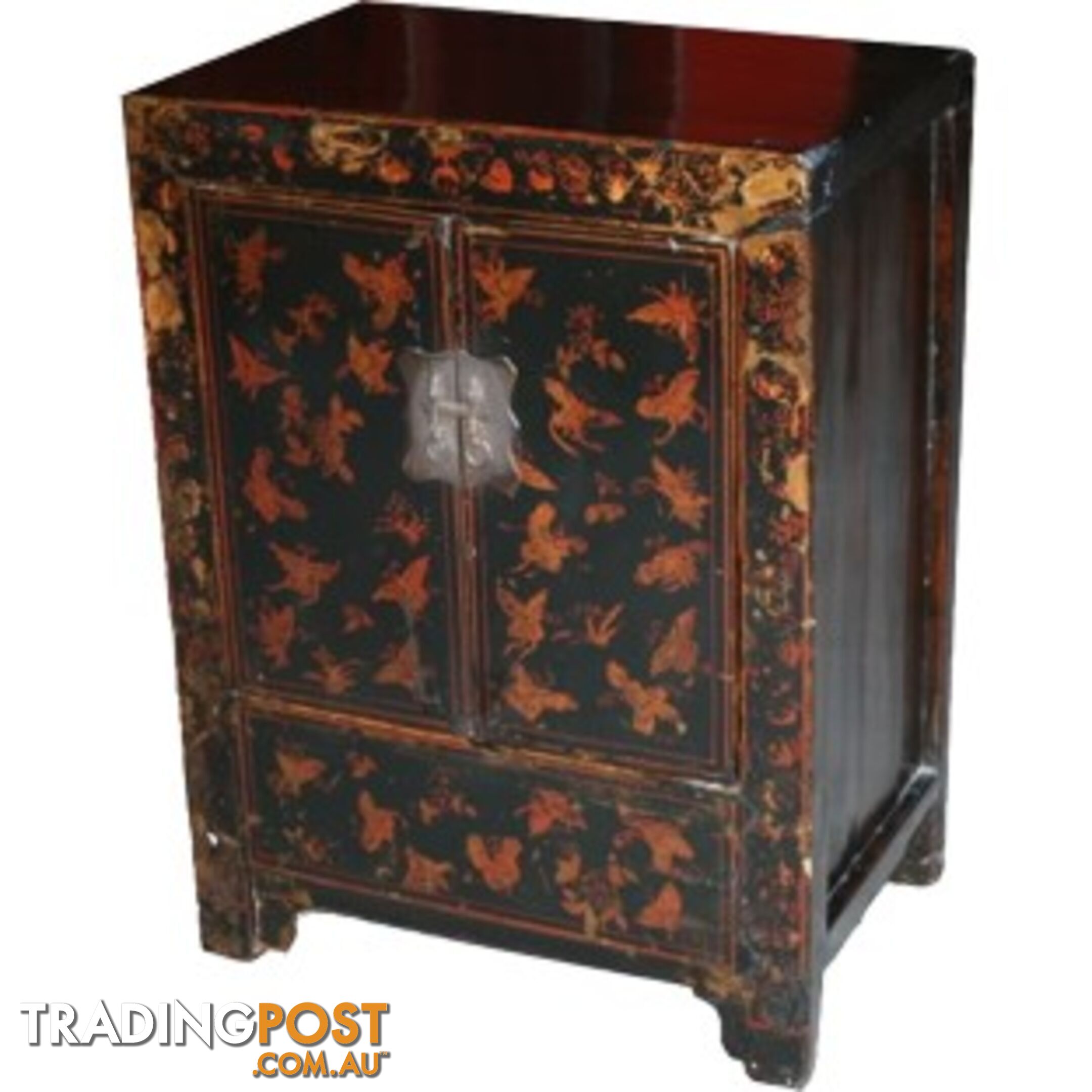 Chinese Antique Bedside Table With Butterflies Paintings