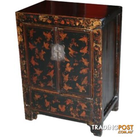 Chinese Antique Bedside Table With Butterflies Paintings