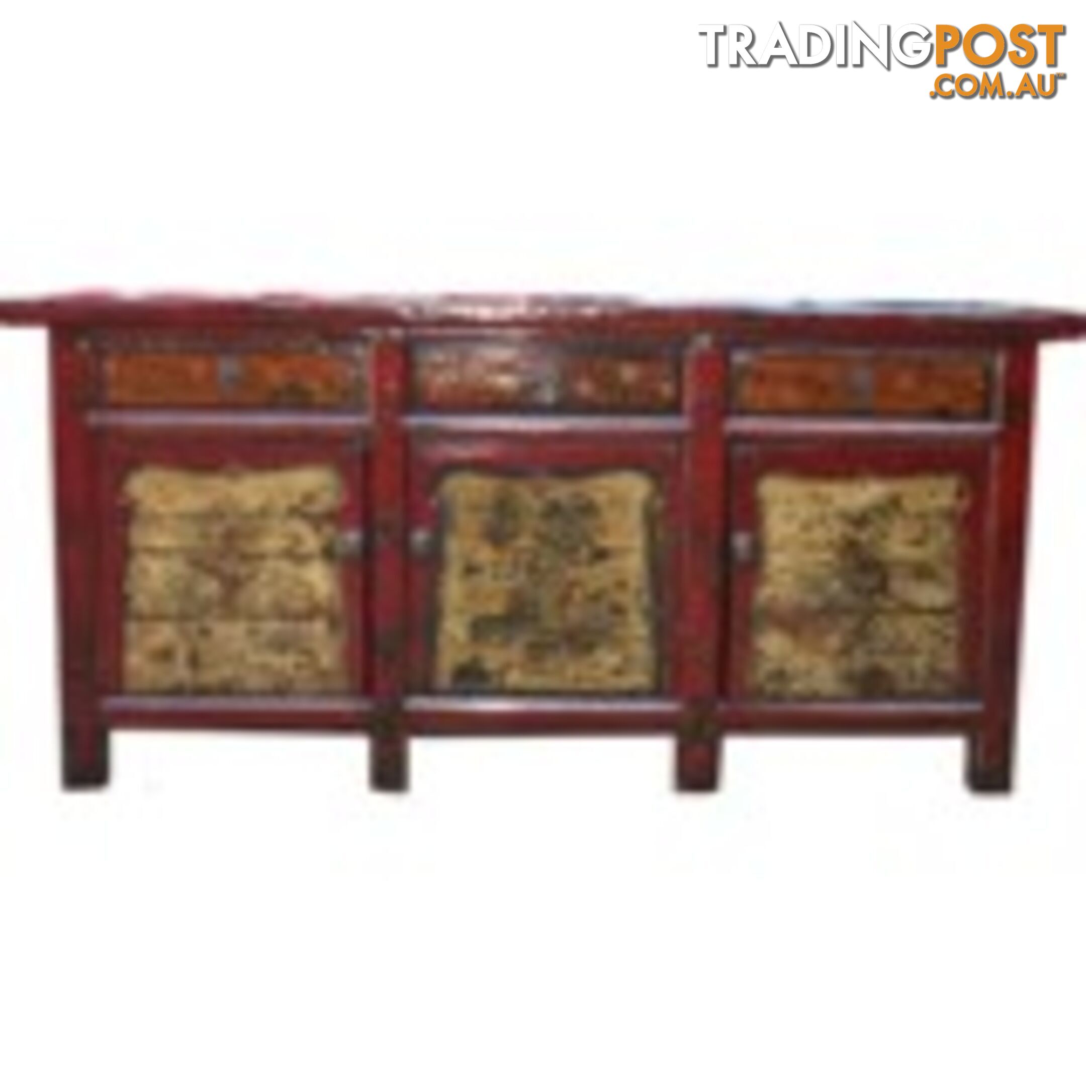 Large Antique Mongolian Style Painted Sideboard