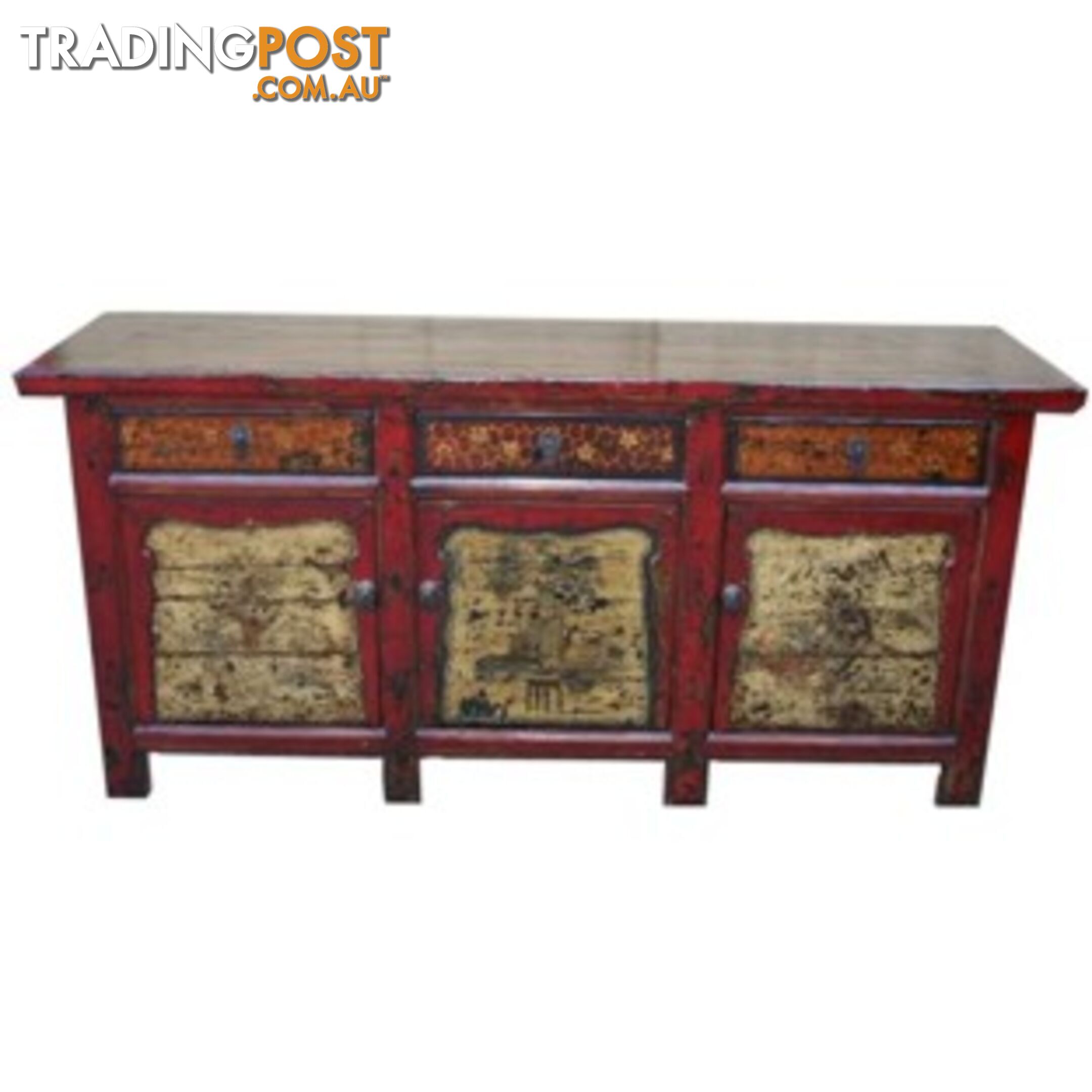 Large Antique Mongolian Style Painted Sideboard