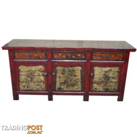 Large Antique Mongolian Style Painted Sideboard