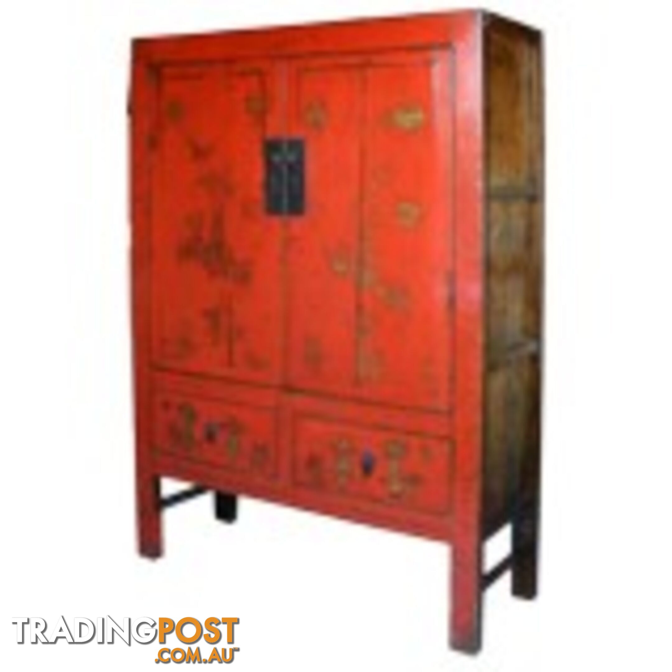 Large Original Chinese Antique Painted Wedding Cabinet