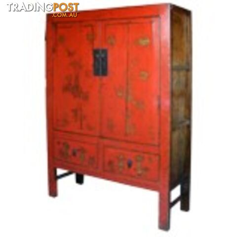 Large Original Chinese Antique Painted Wedding Cabinet