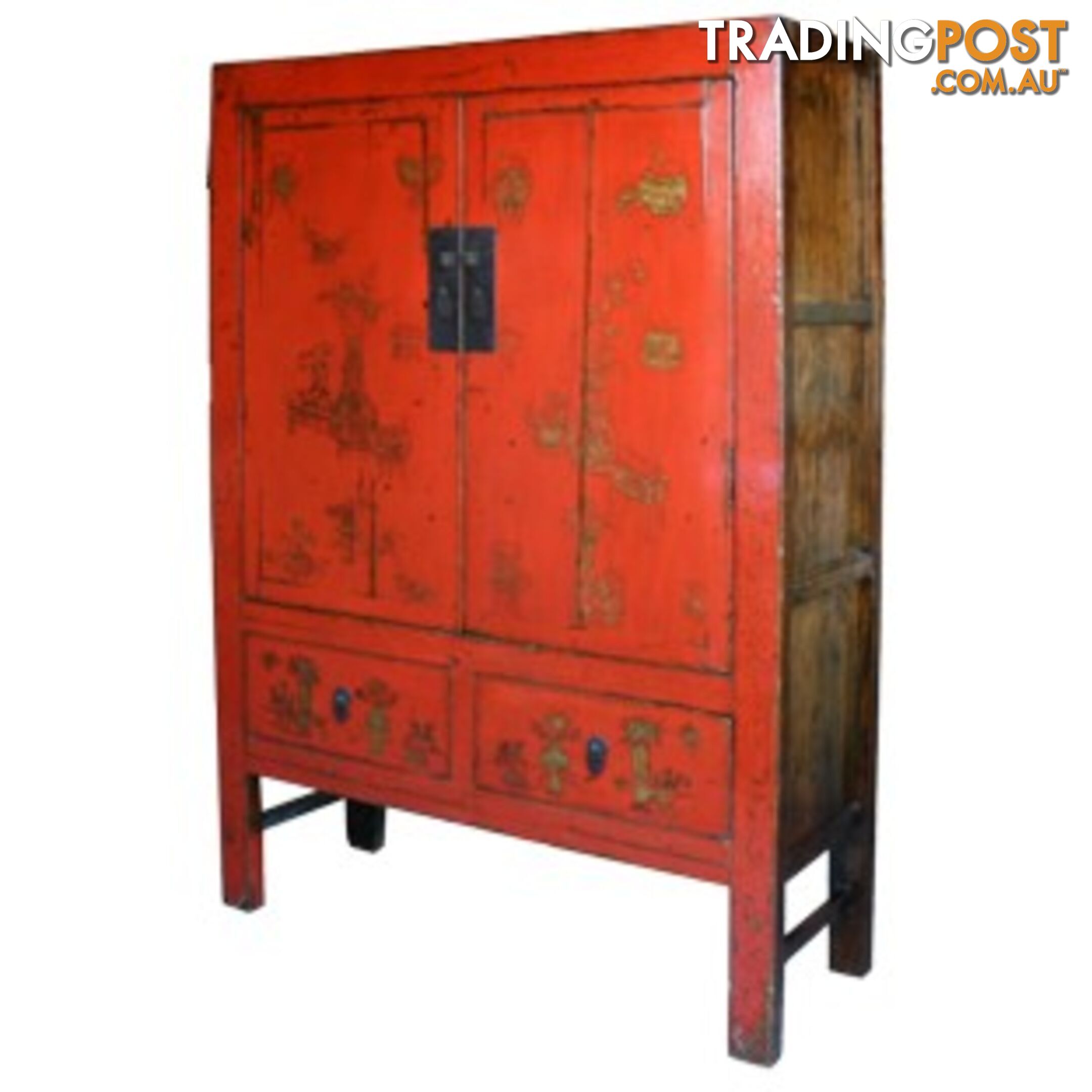 Large Original Chinese Antique Painted Wedding Cabinet