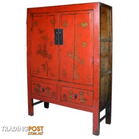 Large Original Chinese Antique Painted Wedding Cabinet