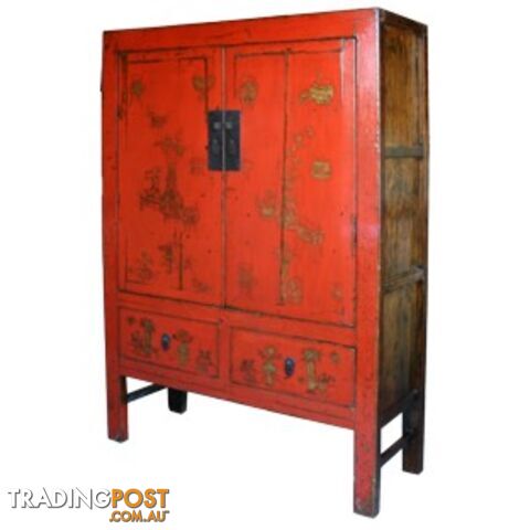 Large Original Chinese Antique Painted Wedding Cabinet