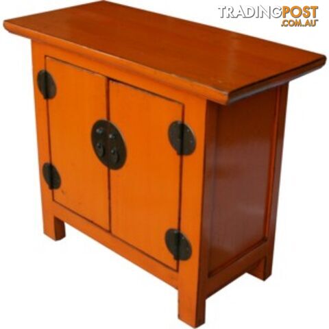 Chinese Low Orange Lacquered Bedside Table