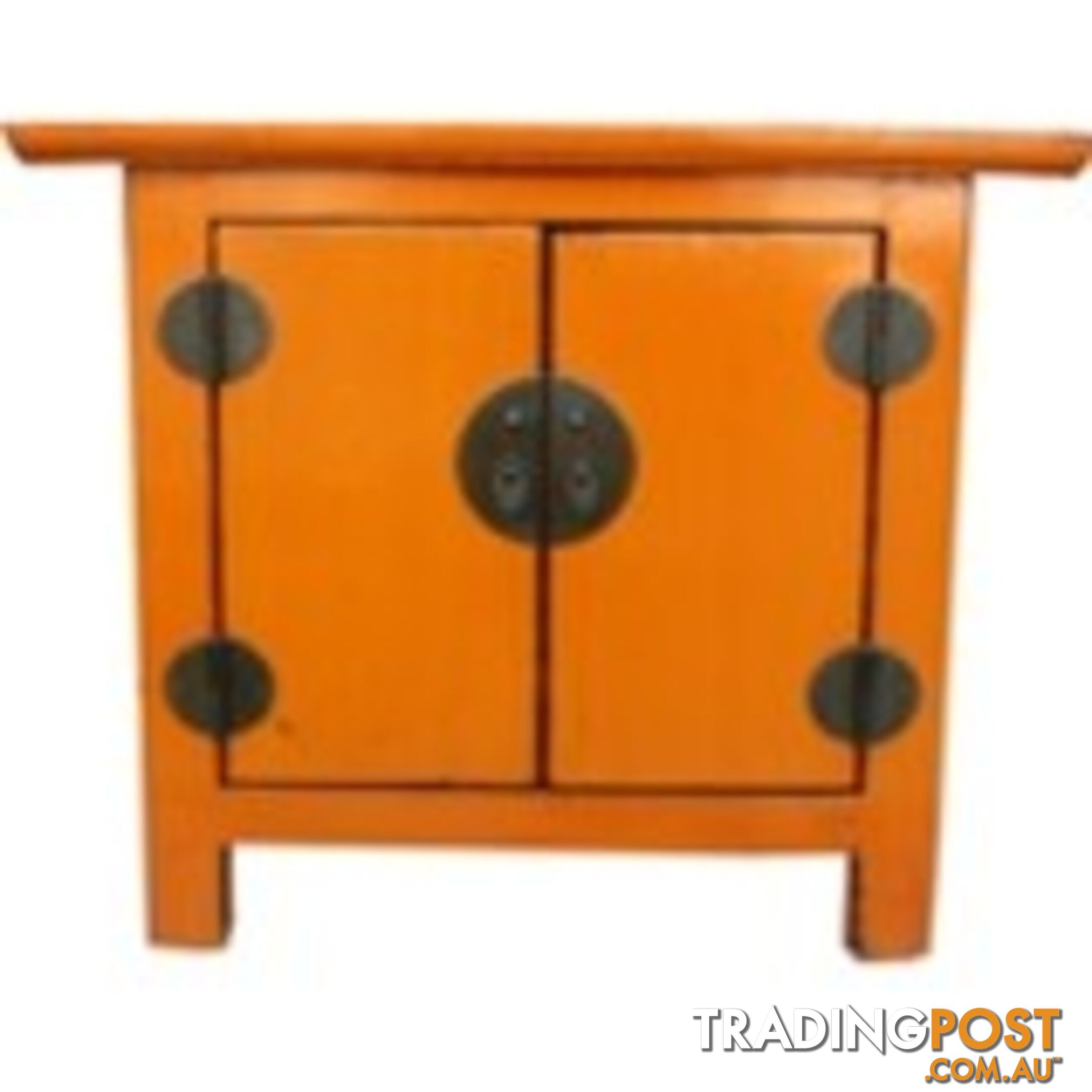 Chinese Low Orange Lacquered Bedside Table