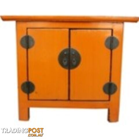 Chinese Low Orange Lacquered Bedside Table