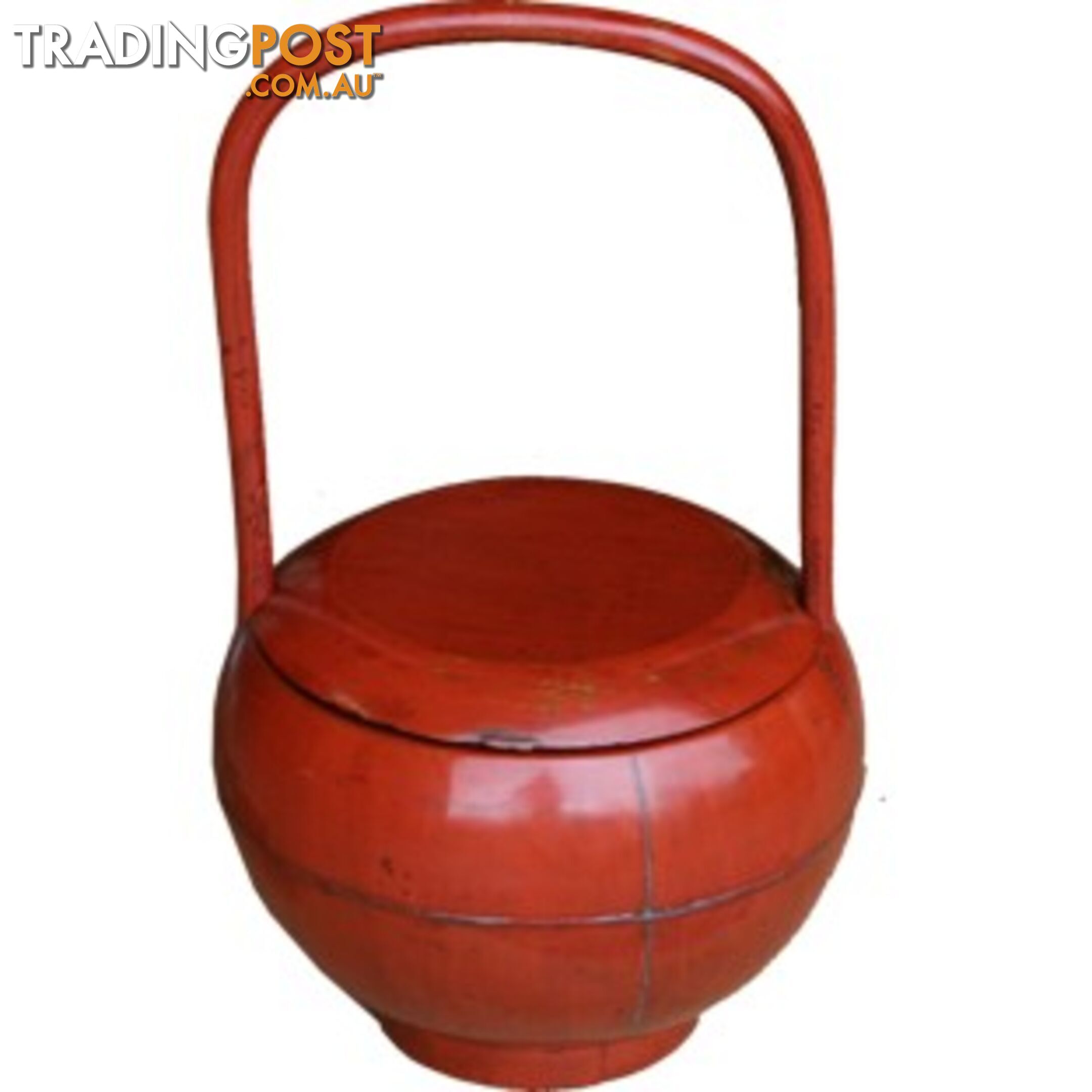 Red Antique Round Wood Decoration Box with Handle