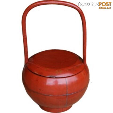 Red Antique Round Wood Decoration Box with Handle