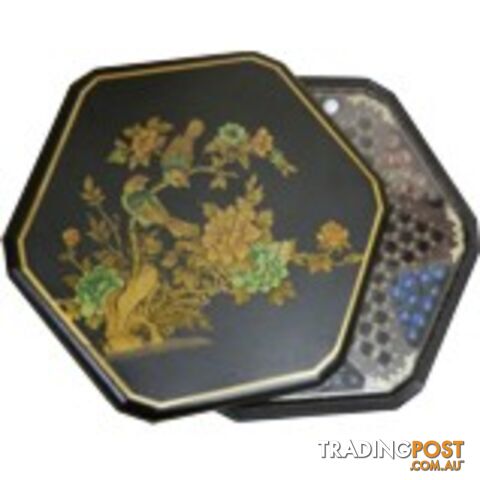 Chinese Checkers Set in Black Painted Flower and Bird Box