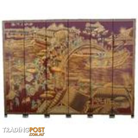 Red Ancient Chinese Prosperity Scene Screen Room Divider