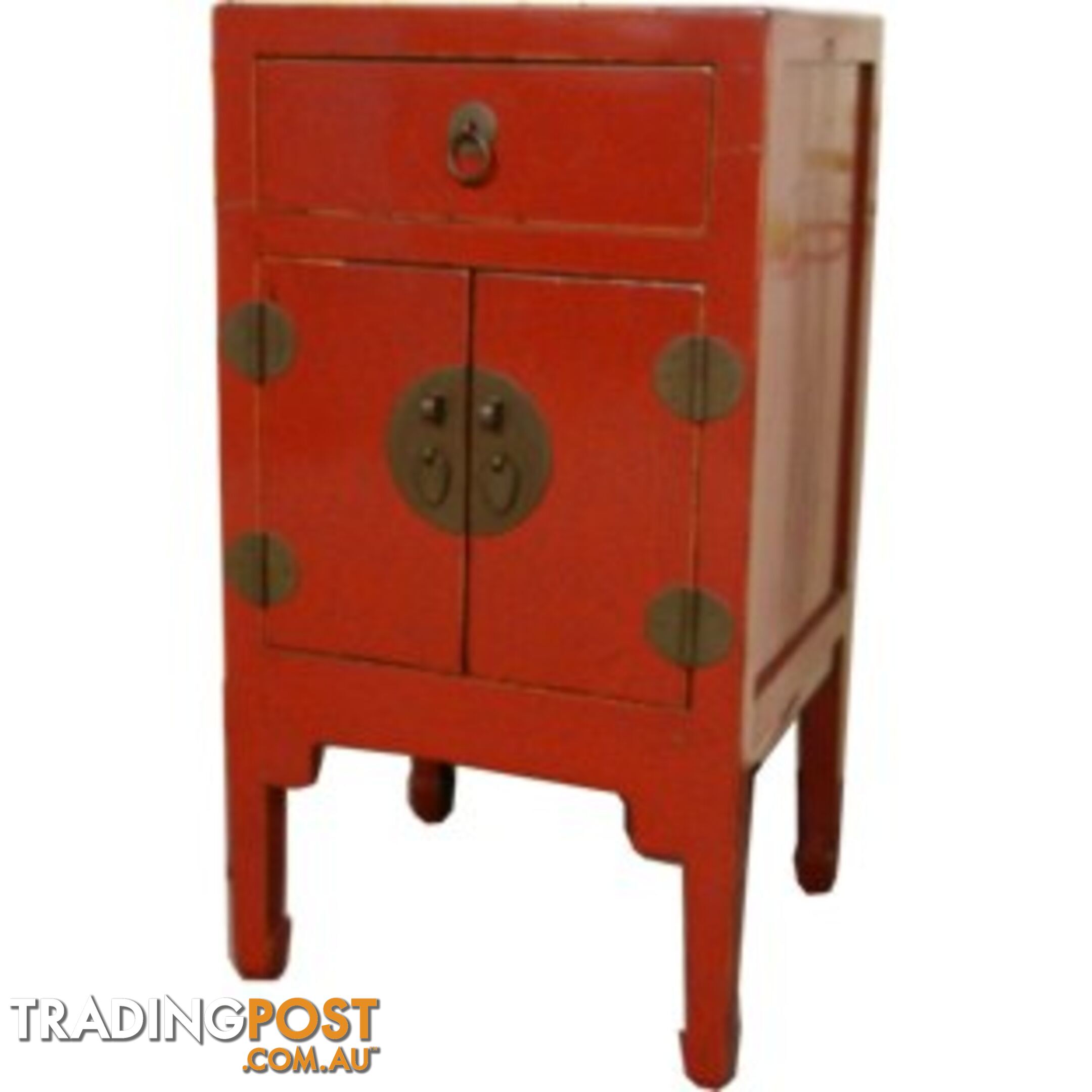 Red Lacquer Chinese High Bedside Table