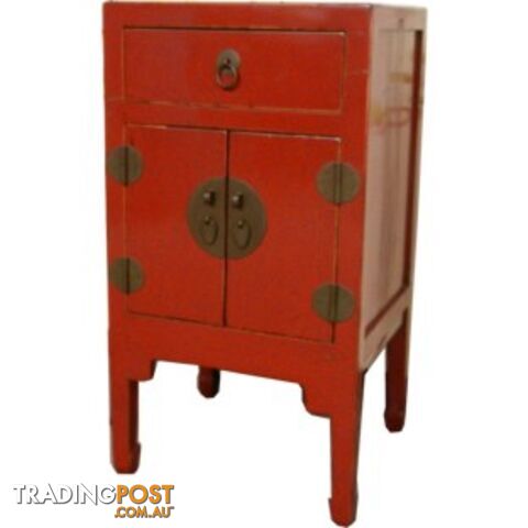 Red Lacquer Chinese High Bedside Table