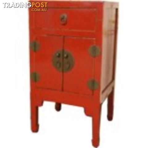 Red Lacquer Chinese High Bedside Table