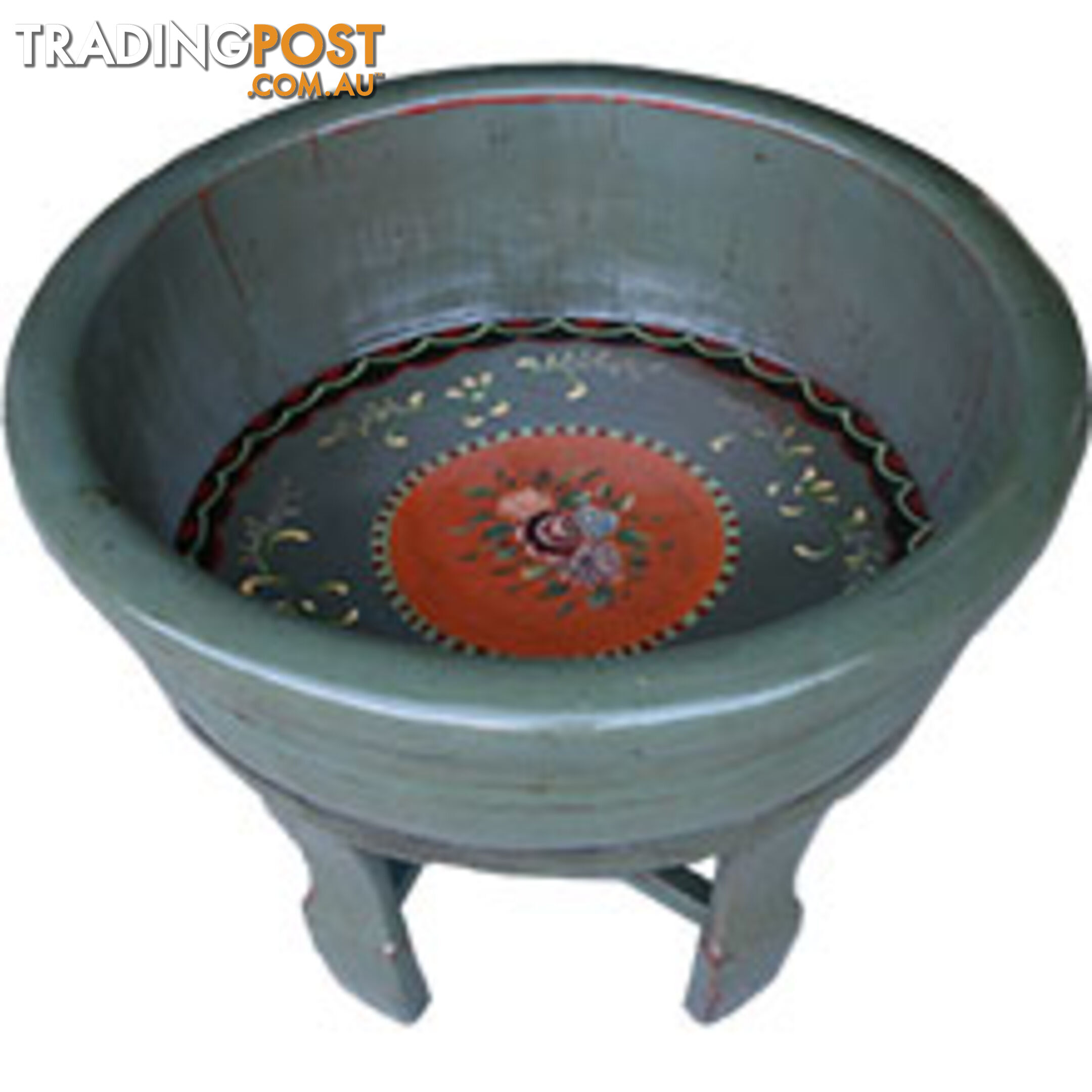 Chinese Grey Lacquer Painted Wood Water Basin with Stands