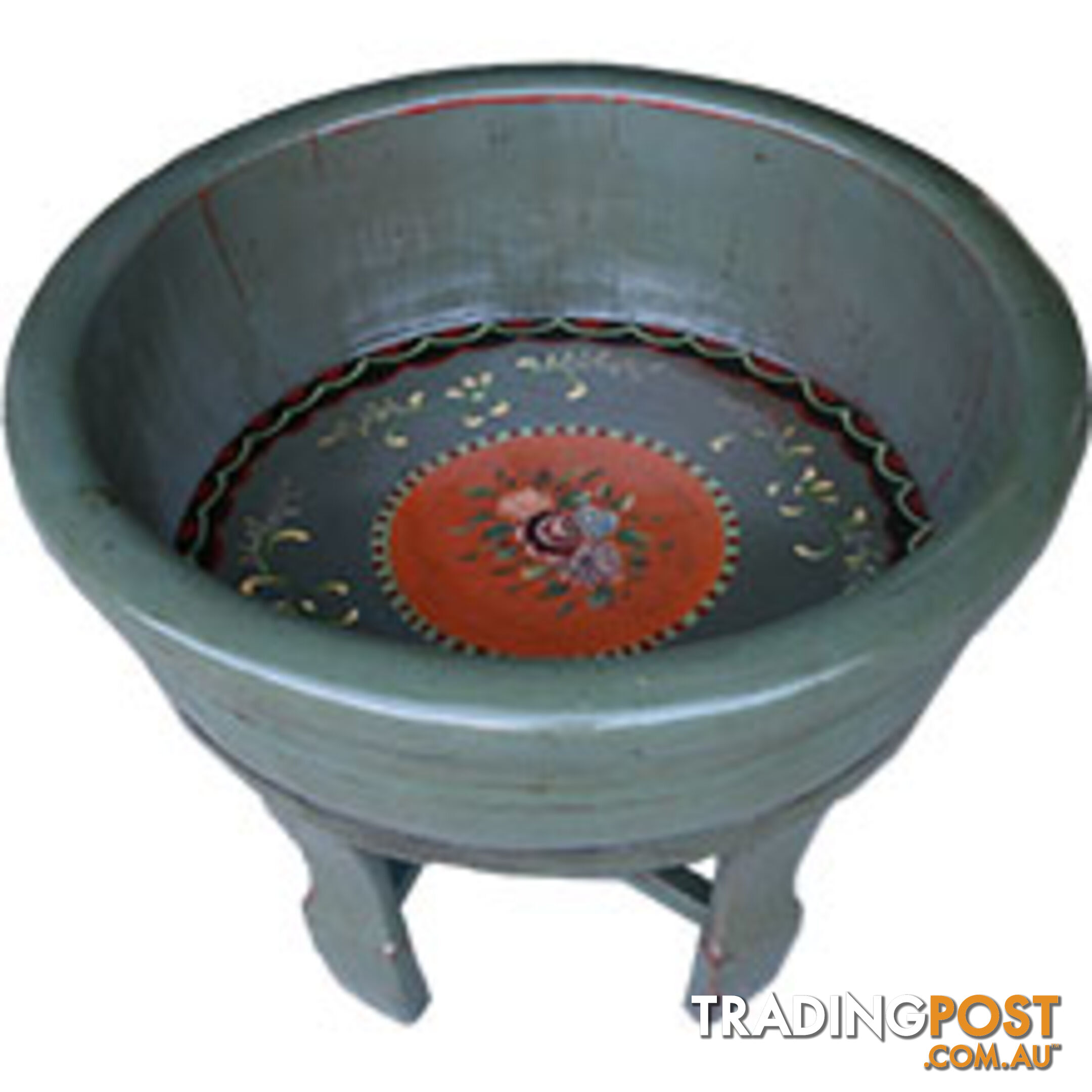 Chinese Grey Lacquer Painted Wood Water Basin with Stands