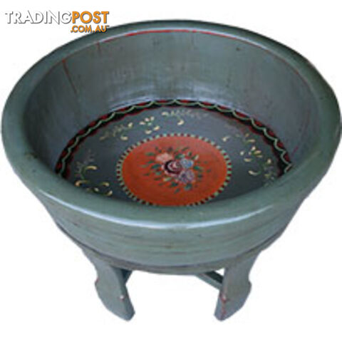 Chinese Grey Lacquer Painted Wood Water Basin with Stands