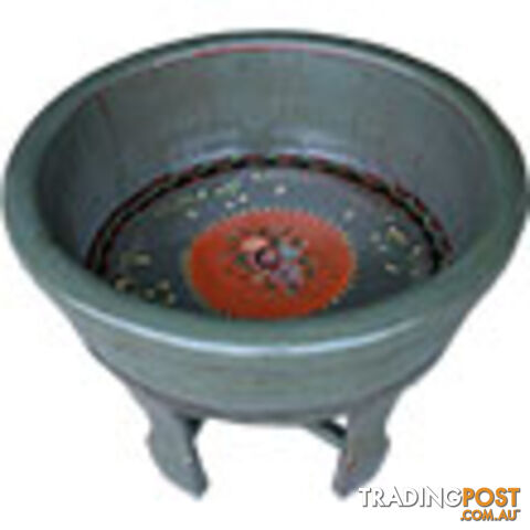 Chinese Grey Lacquer Painted Wood Water Basin with Stands