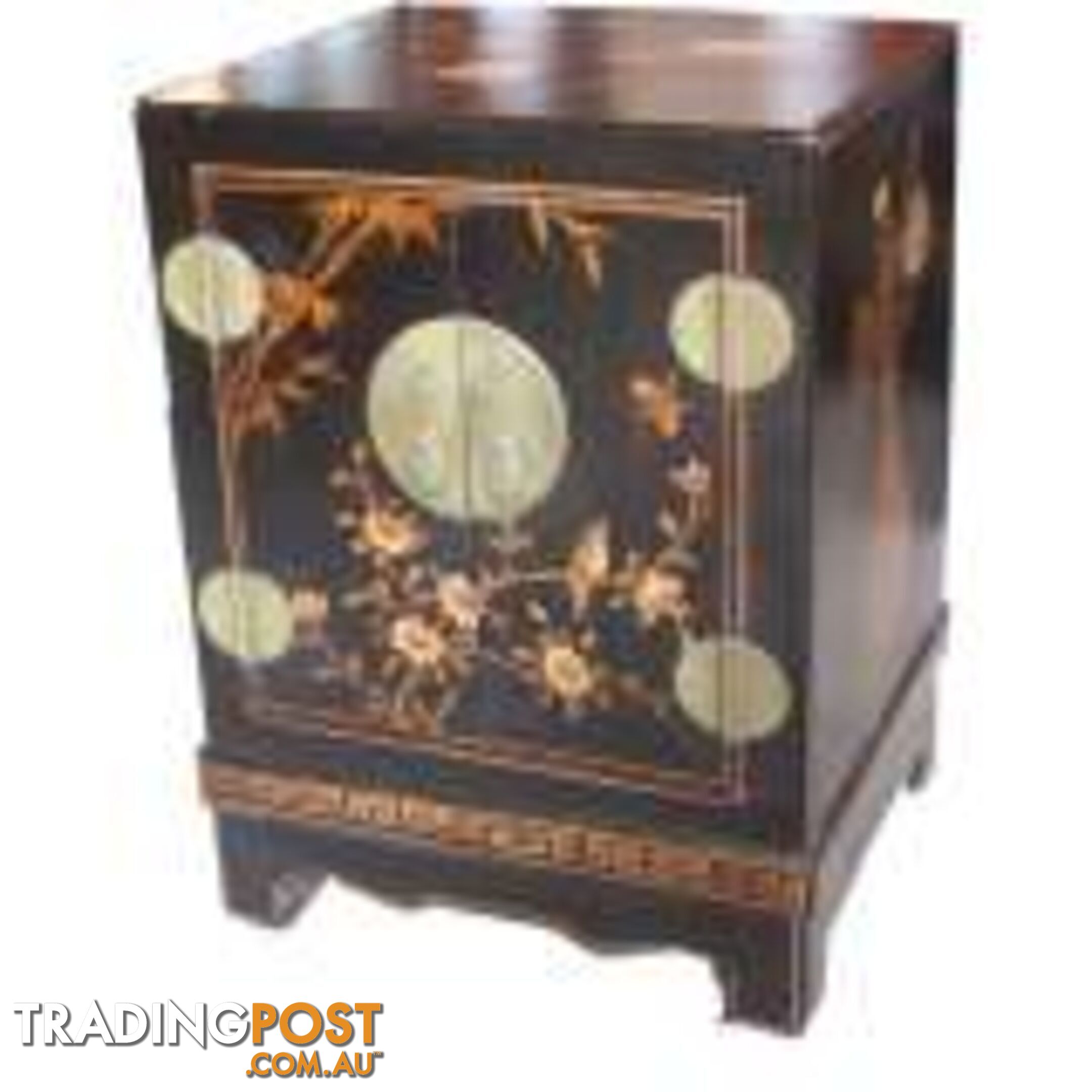 Black Painted Oriental Style Chinese Bedside Table