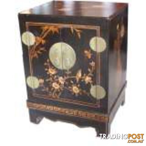 Black Painted Oriental Style Chinese Bedside Table