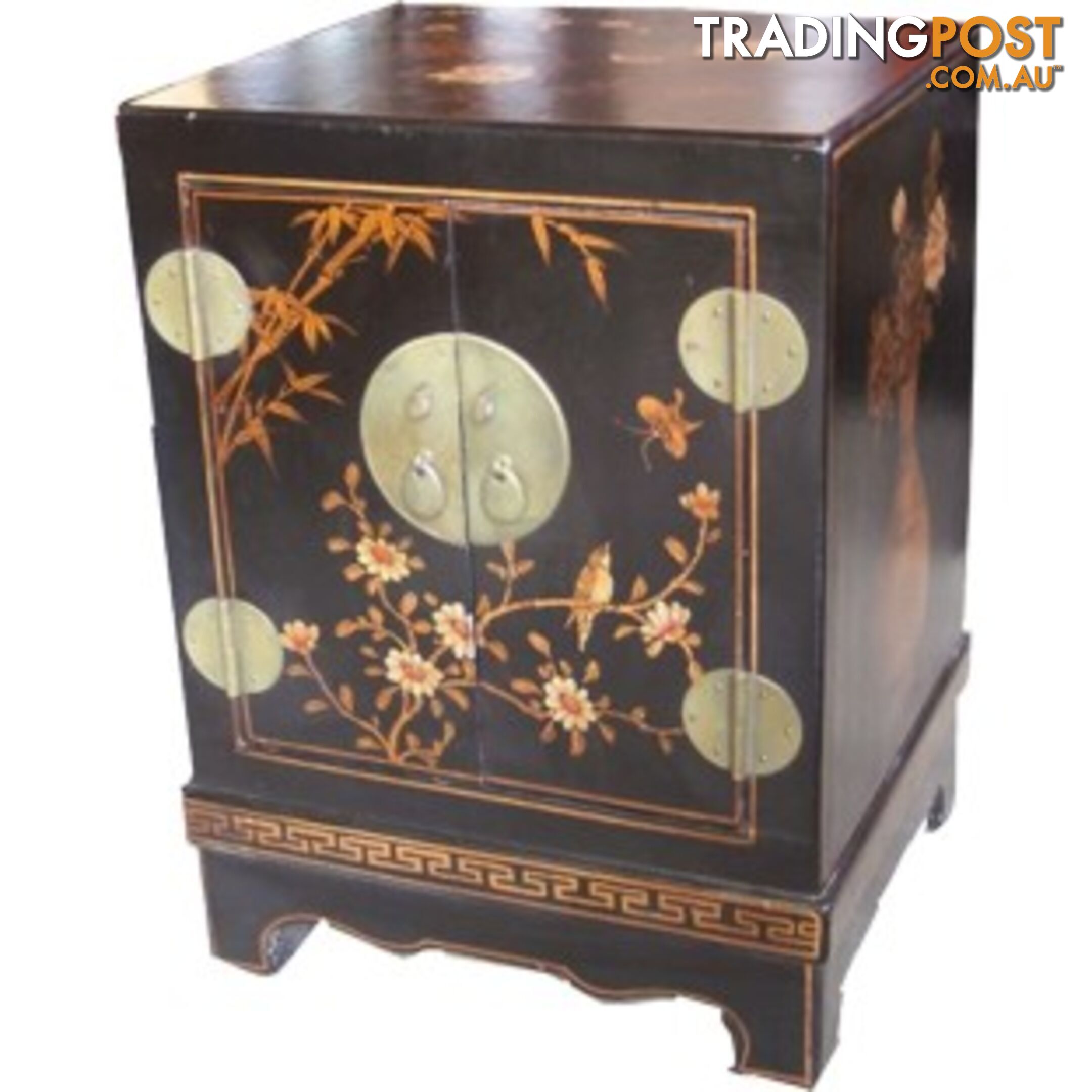 Black Painted Oriental Style Chinese Bedside Table