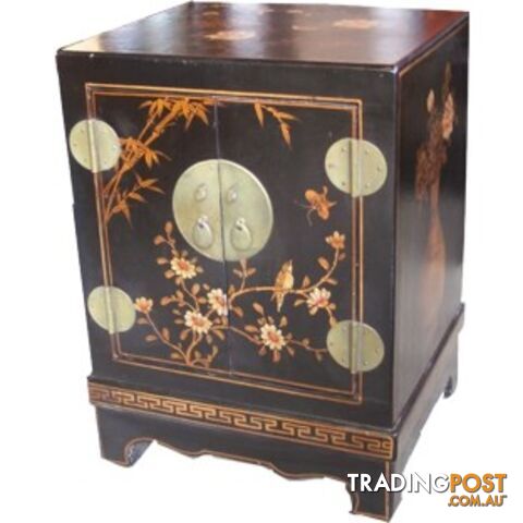 Black Painted Oriental Style Chinese Bedside Table