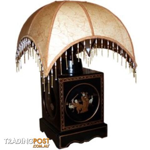 Black Chinese Square Base Lamp with Lampshade - photo 2 of 2