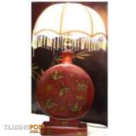 Red Chinese Butterfly Painted Classical Round Base Lamp