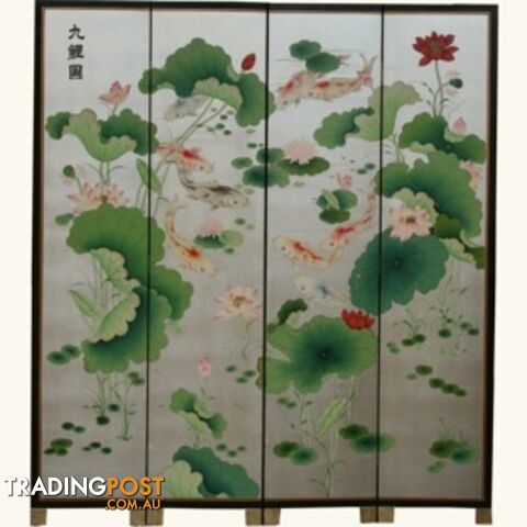 Chinese Silver Leaf Koi Fish Room Divider Screen