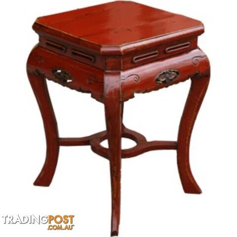 Red Chinese Square Round Stool