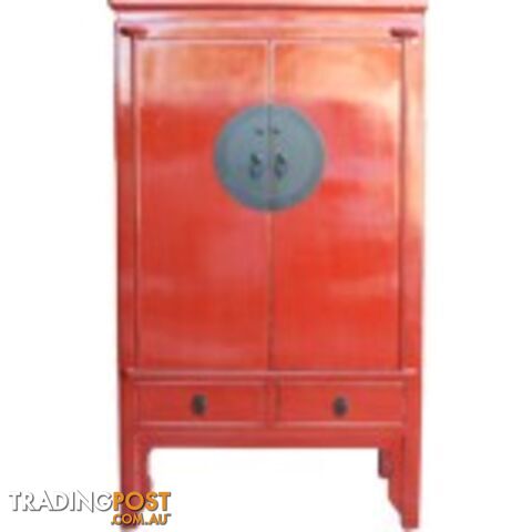 Large Red Lacquer Chinese Wedding Cabinet