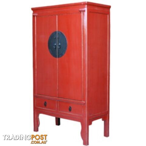 Large Red Lacquer Chinese Wedding Cabinet