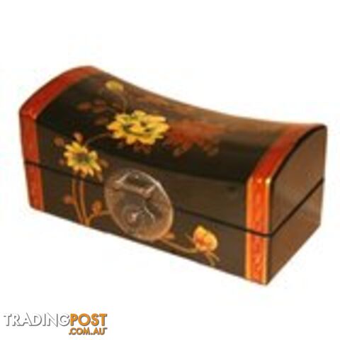 Medium Black Hand Painted Flora Chinese Jewellery Box