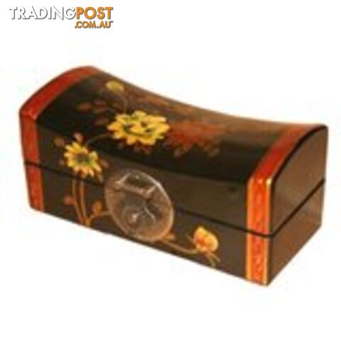 Medium Black Hand Painted Flora Chinese Jewellery Box