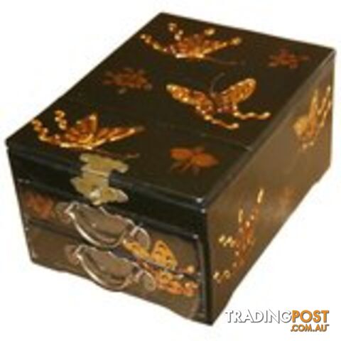 Black Butterfly Chinese Jewellery Box with Stand-Up Mirror