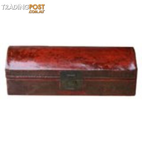 Antique Red Painted Leather Chinese Scholar Box