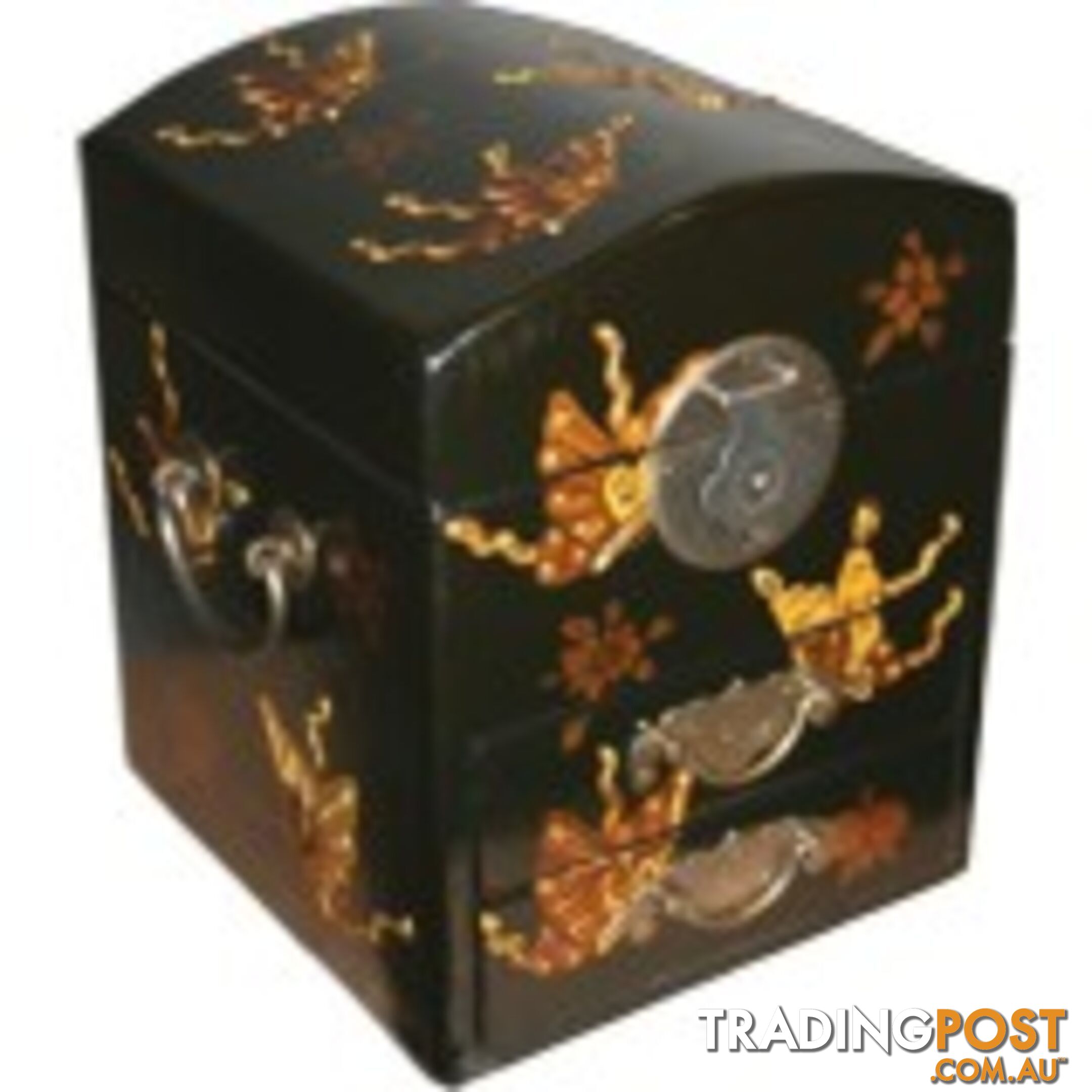 Dome Top Black Two Drawers Mirror Box - Embossed Butterflies