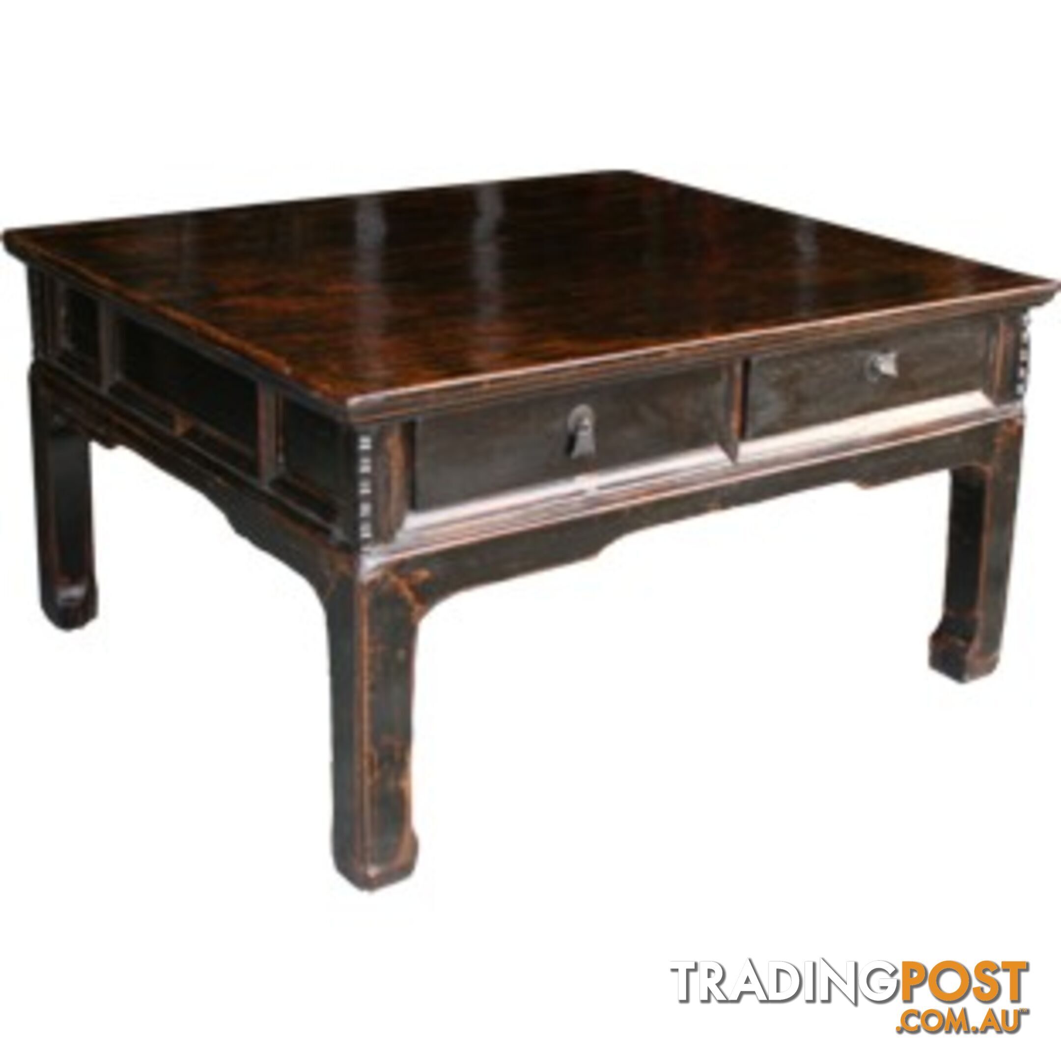 Dark Chinese Antique Coffee Table with Drawers