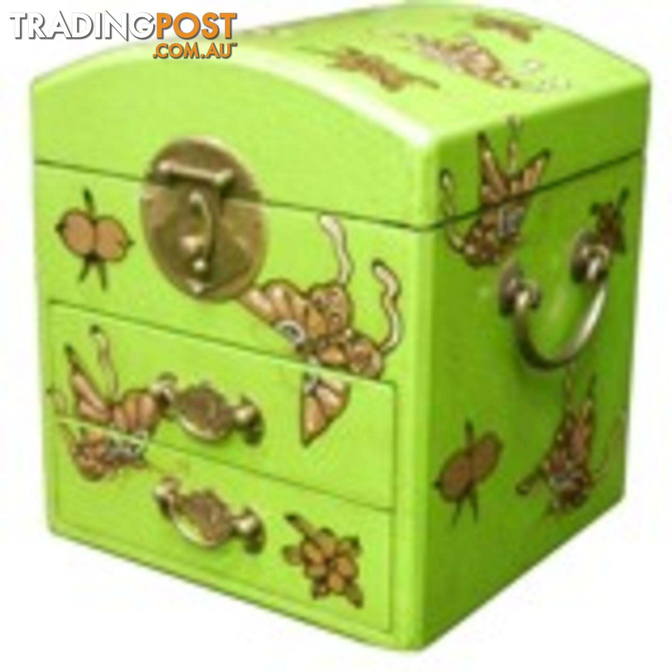 Curve Top Green Two Drawers Mirror Box - Embossed Butterflies