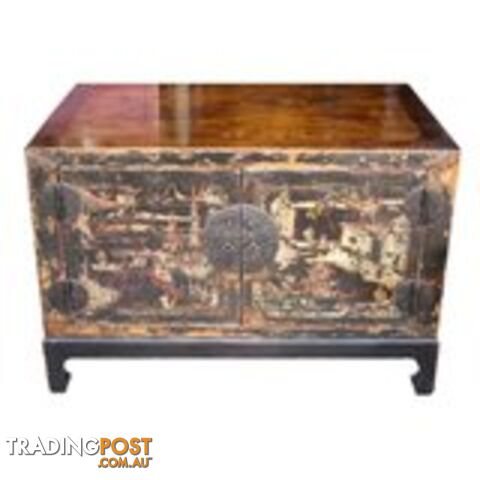 Antique Painted Chinese Low TV Cabinet Stand