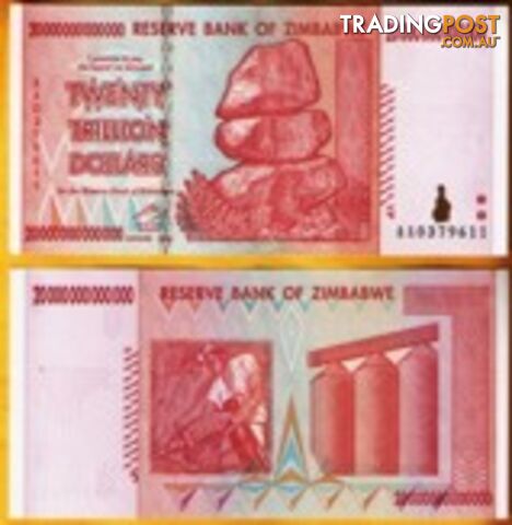 Zimbabwe 20 Trillion Banknote 2008 UNC AA++