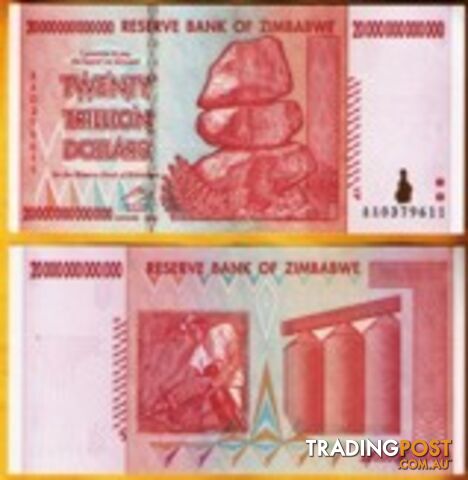 Zimbabwe 20 Trillion Banknote 2008 UNC AA++