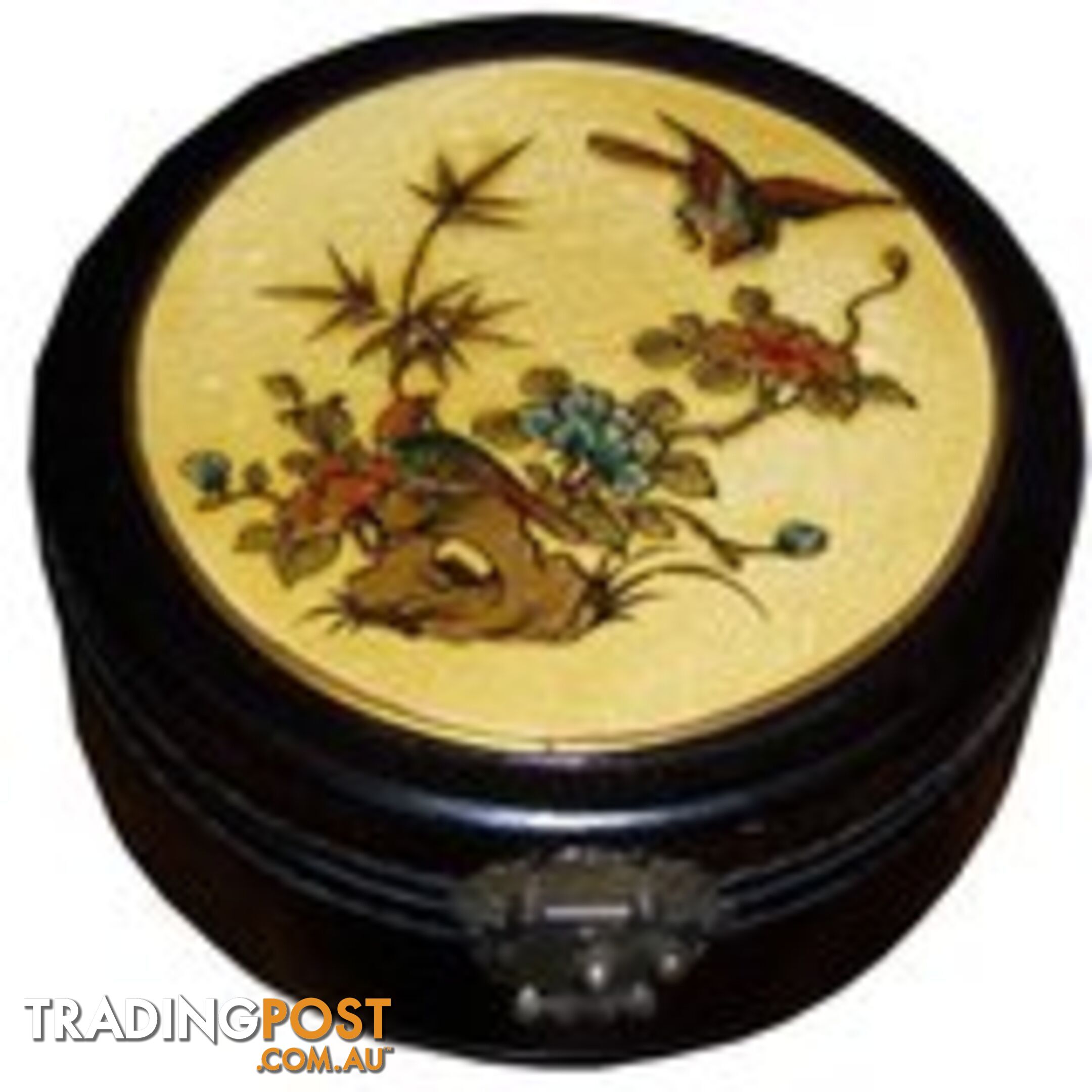 Black Chinese Round Painted Jewellery Box