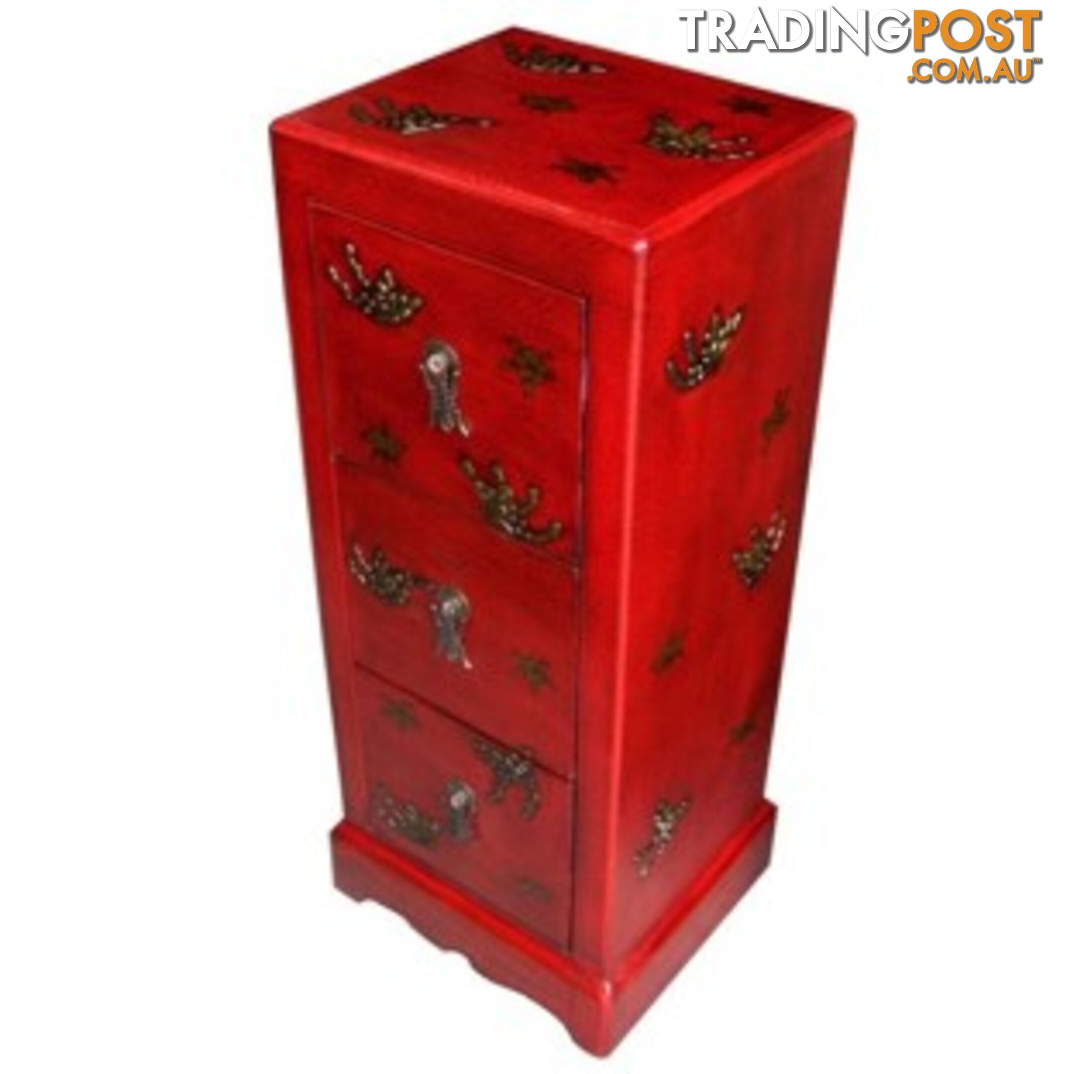 Red Chinese Butterfly Embossed Painted CD Cabinet