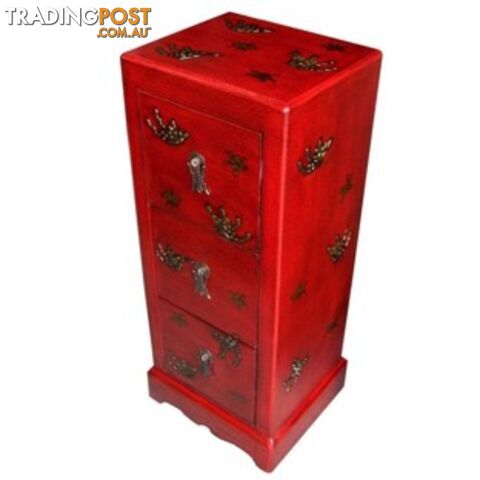 Red Chinese Butterfly Embossed Painted CD Cabinet